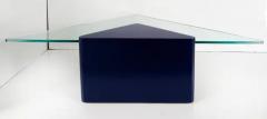 Lacquered Modern Triangle Coffee Tables with Glass Pair in Deep Midnight Blue - 4125712