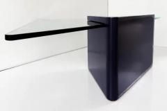 Lacquered Modern Triangle Coffee Tables with Glass Pair in Deep Midnight Blue - 4125737