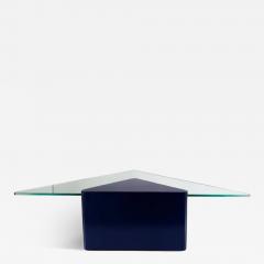 Lacquered Modern Triangle Coffee Tables with Glass Pair in Deep Midnight Blue - 4127651