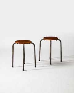 Lacquered Steel and Elm Industrial Stool France c 1960 - 3900179