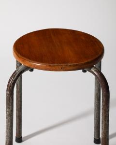 Lacquered Steel and Elm Industrial Stool France c 1960 - 3900187