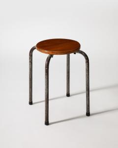 Lacquered Steel and Elm Industrial Stool France c 1960 - 3900190