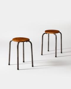 Lacquered Steel and Elm Industrial Stool France c 1960 - 3900191