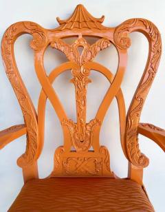 Lacquered Stylized Ball Claw Armchair Carved Chinoiserie Details - 3909059