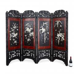 Lacquered wood and mother of pearl antique Chinese screen - 2676536