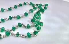 Ladies 18 Karat Diamond and Emerald Long Beaded Chain Necklace 28 32 Carat - 3448822