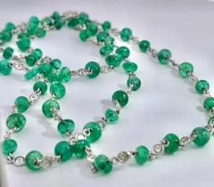 Ladies 18 Karat Diamond and Emerald Long Beaded Chain Necklace 28 32 Carat - 3448831