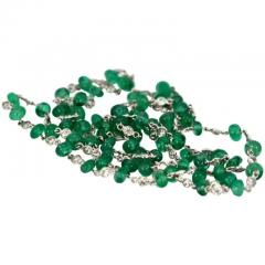 Ladies 18 Karat Diamond and Emerald Long Beaded Chain Necklace 28 32 Carat - 3448838