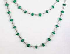 Ladies 18 Karat Diamond and Emerald Long Beaded Chain Necklace 28 32 Carat - 3448843