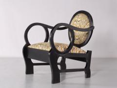 Lajos Kozma Pair of Lajos Kozma Attributed Armchairs in Oak and Dedar Jacquard Late 1940s - 3335064