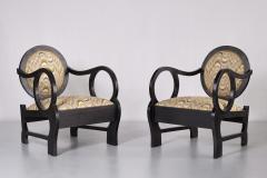 Lajos Kozma Pair of Lajos Kozma Attributed Armchairs in Oak and Dedar Jacquard Late 1940s - 3335070