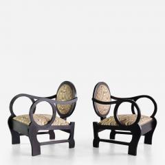 Lajos Kozma Pair of Lajos Kozma Attributed Armchairs in Oak and Dedar Jacquard Late 1940s - 3341357