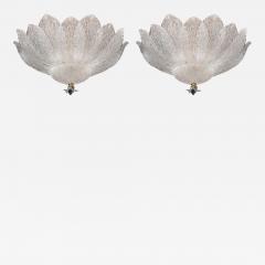 Lalique 2 Murano or Venetian Dew Glass Floral Form Flush Mount Chandeliers Lalique - 3015060