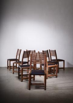 Lambrecht and Mandell Set of Eight Cherry Wood and Leather Dining Chairs USA - 2377478