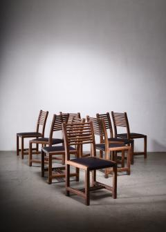 Lambrecht and Mandell Set of Eight Cherry Wood and Leather Dining Chairs USA - 2377479