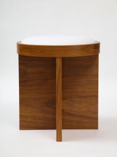 Lance Thompson Custom Made to Order Solid Walnut Stool with Linen Inset Cushioned Top - 2458591