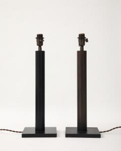 Lance Thompson Lance Thompson Bronze Patina Custom Made Metal Column Lamps Custom Silk Shade - 4235932