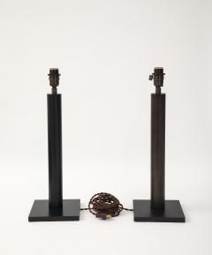 Lance Thompson Lance Thompson Bronze Patina Custom Made Metal Column Lamps Custom Silk Shade - 4235935
