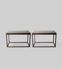 Lance Thompson Pair Belgian Bluestone Solid Blackened Steel Frame Side Tables - 812231