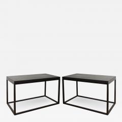 Lance Thompson Pair Belgian Bluestone Solid Blackened Steel Frame Side Tables - 813392