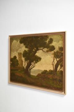 Landscape with ruins painting 1960s  - 4824159
