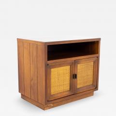 Lane Mid Century Walnut and Cane Plinth Base Nightstand - 2360659