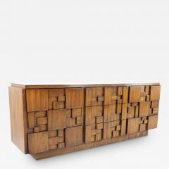 Lane Staccato Brutalist Mid Century 9 Drawer Walnut Lowboy Dresser - 2584926