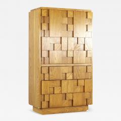 Lane Staccato Brutalist Mid Century Oak Armoire - 3690214