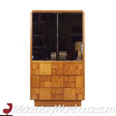 Lane Staccato Mid Century Oak Brutalist Mirrored Armoire - 3688471