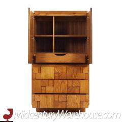 Lane Staccato Mid Century Oak Brutalist Mirrored Armoire - 3688475