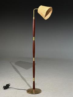 Laoni Belysning Swedish Modern Floor Lamp Stained Wood Brass Sweden 1960s - 4537163