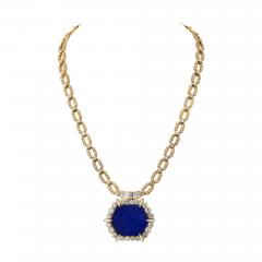 Lapis 18K Yellow Gold 1970s Diamond Lapis Diamond Chain Necklace - 4391825