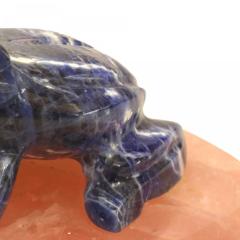 Lapis Frog on Pink Quartz - 4195560
