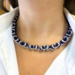 Lapis Lazuli Ball and Diamond 18K White Gold Choker Necklace Signed BIBIGI - 4045494