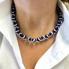 Lapis Lazuli Ball and Diamond 18K White Gold Choker Necklace Signed BIBIGI - 4045503