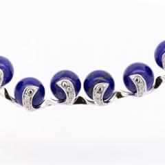 Lapis Lazuli Ball and Diamond 18K White Gold Choker Necklace Signed BIBIGI - 4045512