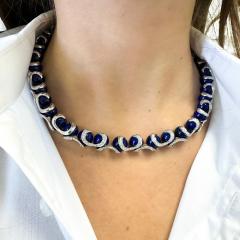 Lapis Lazuli Ball and Diamond 18K White Gold Choker Necklace Signed BIBIGI - 4045515