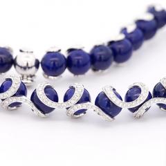 Lapis Lazuli Ball and Diamond 18K White Gold Choker Necklace Signed BIBIGI - 4045522