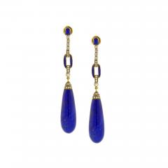 Lapis and Diamond Long Drop Earrings - 2626060