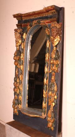 Large 17th Century Spanish Mirror In Polychrome Wood - 3195458