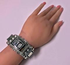 Large 1930s Mexican Sterling Silver Inlay Bracelet - 1056577