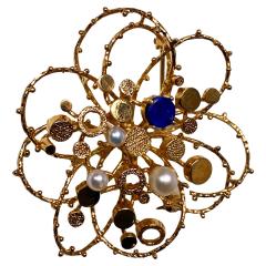 Large 1960s 18K Lapis and Pearl Brooch  - 3131180