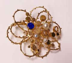 Large 1960s 18K Lapis and Pearl Brooch  - 3131181