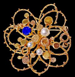 Large 1960s 18K Lapis and Pearl Brooch  - 3131182