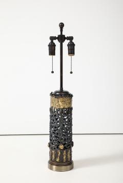 Large 1970s Brutalist Gilded metal and BronzedLamp  - 4035896