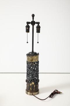 Large 1970s Brutalist Gilded metal and BronzedLamp  - 4035905