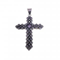Large 1970s Vintage Sterling Silver Amethyst and Diamond Cross - 1192847