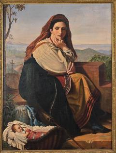 Large 19th Century Continental Painting of Mother Child - 4722047