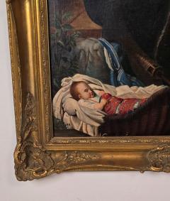 Large 19th Century Continental Painting of Mother Child - 4722049