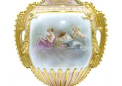 Large 19th Century Gilt Painted Porcelain Pair Urn - 2715165
